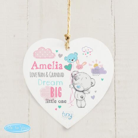 Personalised Tiny Tatty Teddy Dream Big Pink Wooden Decoration Extra Image 2